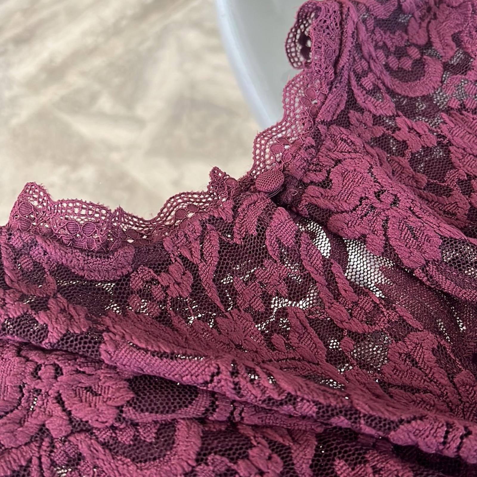 Torrid Babydoll Lace High Neck Short Sleeve Top in Wine Red, Size L New w/Tag