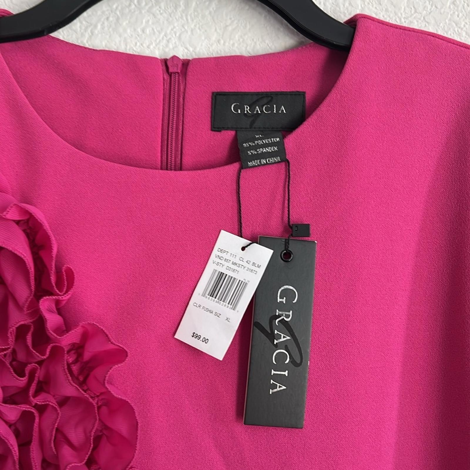 Gracia Floral Appliqué Short Sleeve Dress in Pink Fuchsia, NWT, Size XL