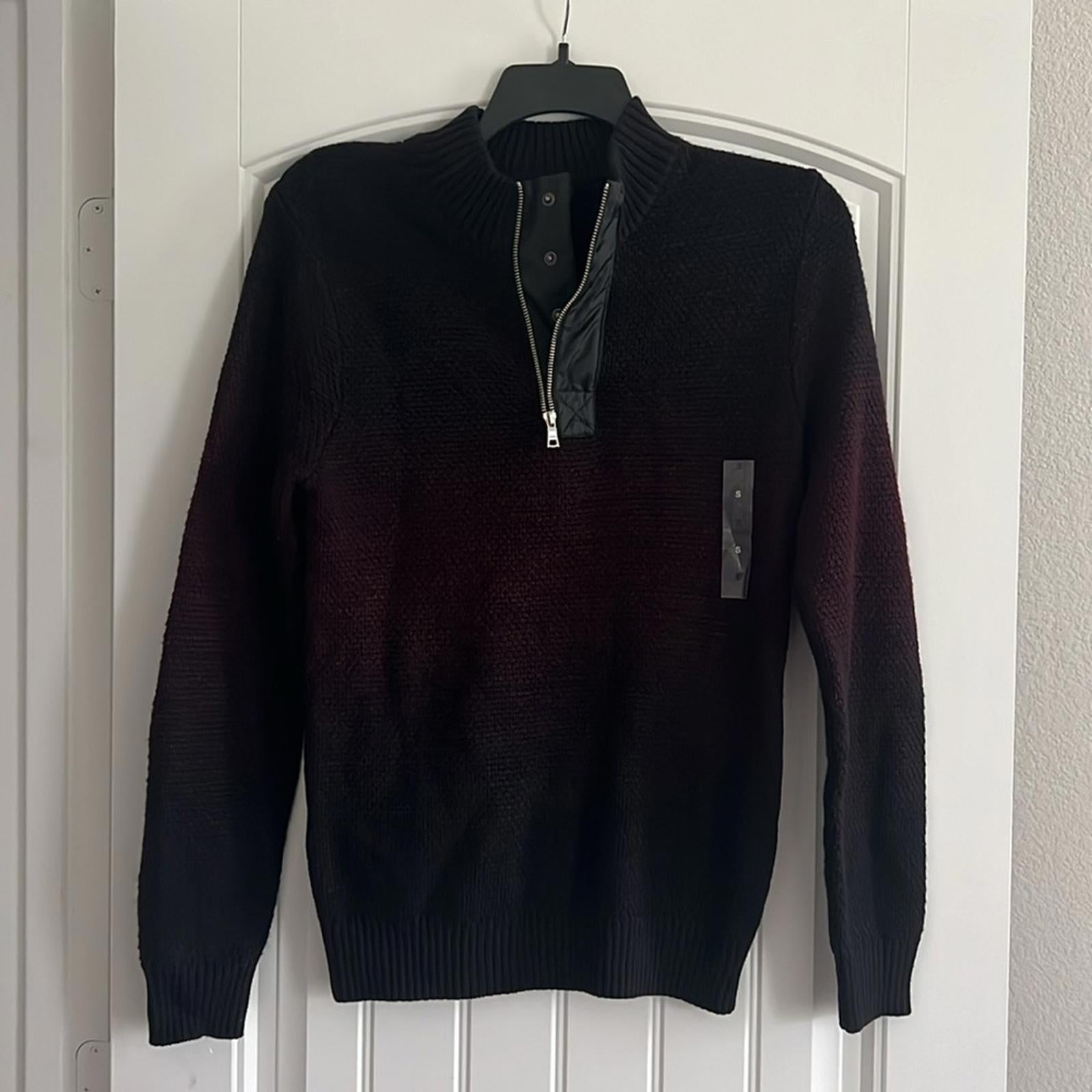 INC Regular-Fit Space-Dyed 1/4-Zip Mock Neck Sweater, Wine Men Size S New w/Tag