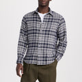 Officine Générale Giacomo Twill Check Shirt in Écru/Navy, Size S, NEW