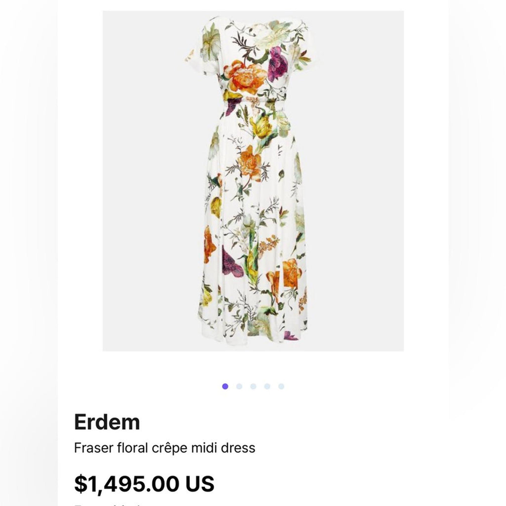 ERDEM Brealey Bouquet Pattern Fraser Dress Size US4 | UK8 New with Tag