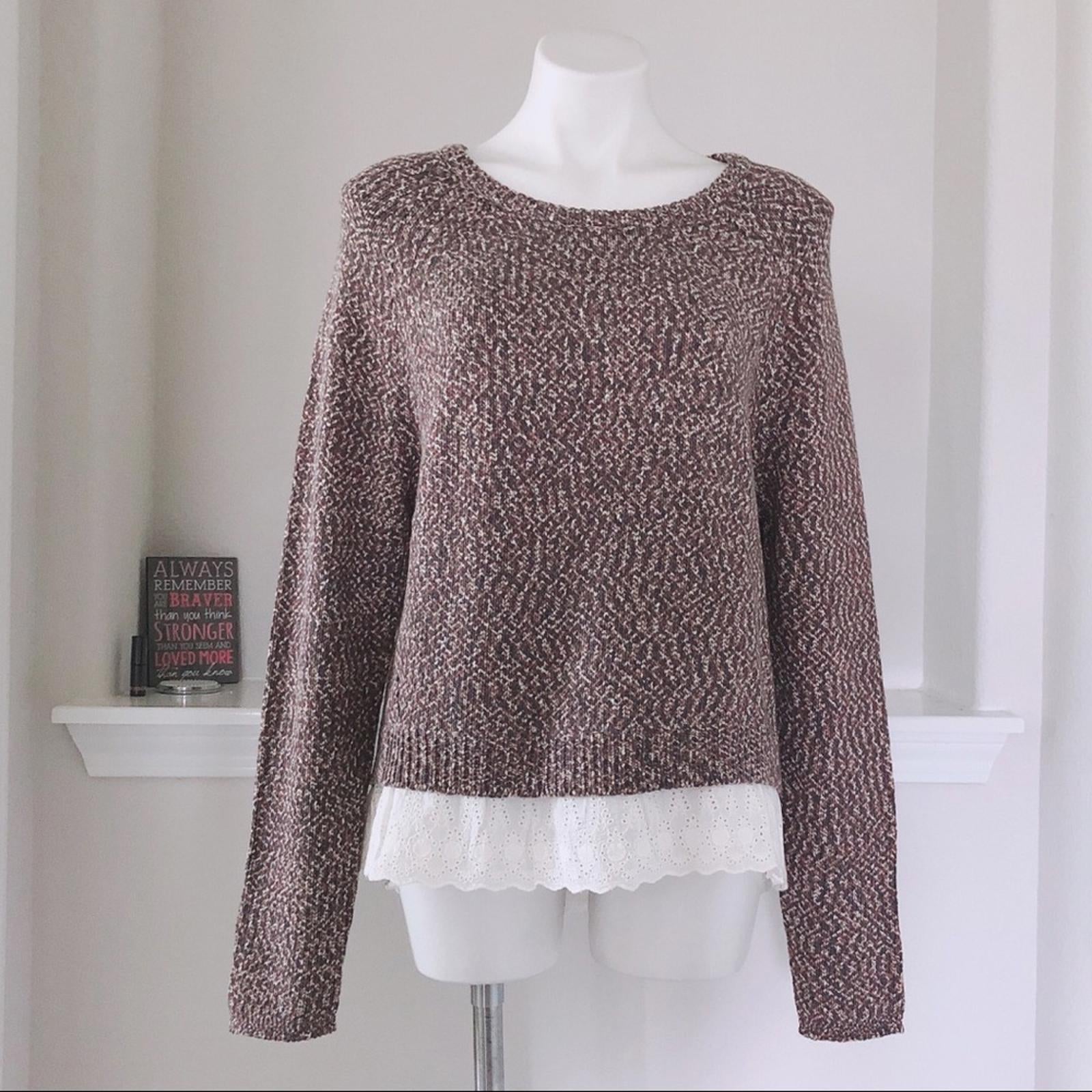 Tart Eyelet Hem Crewneck Sweater in Tan Grey, Size L New w/Tag