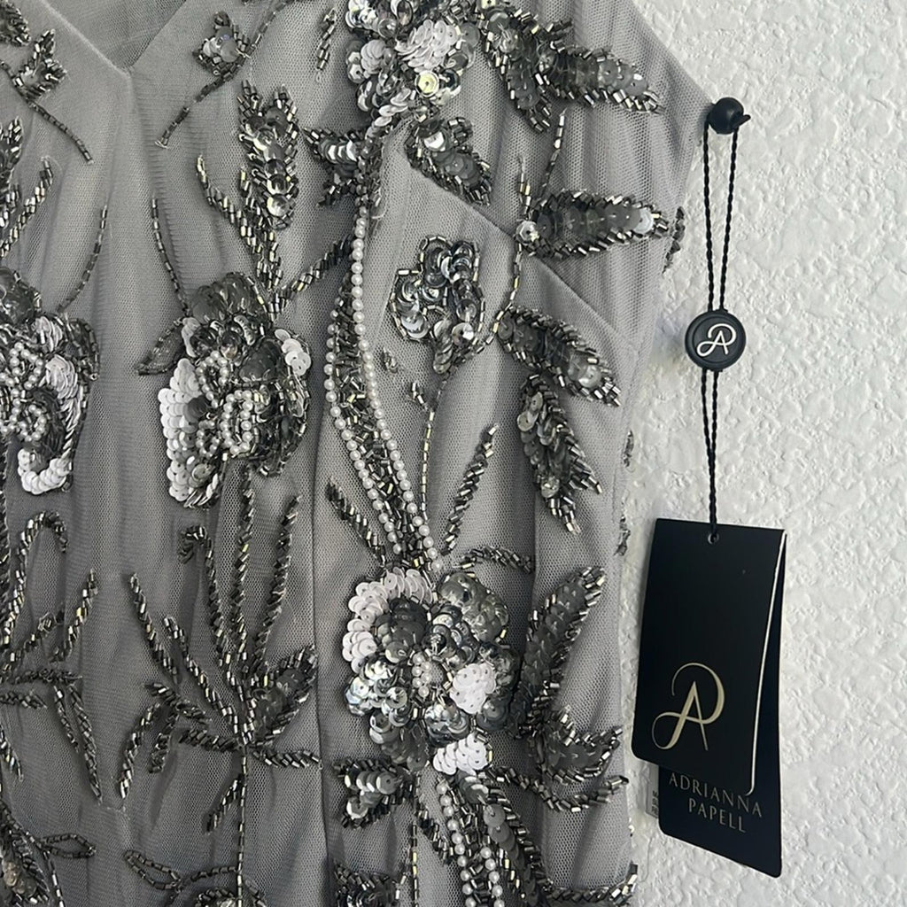 Adrianna Papell Embellished Sheath Dress in Bridal Silver, NEW, Size 4 $249