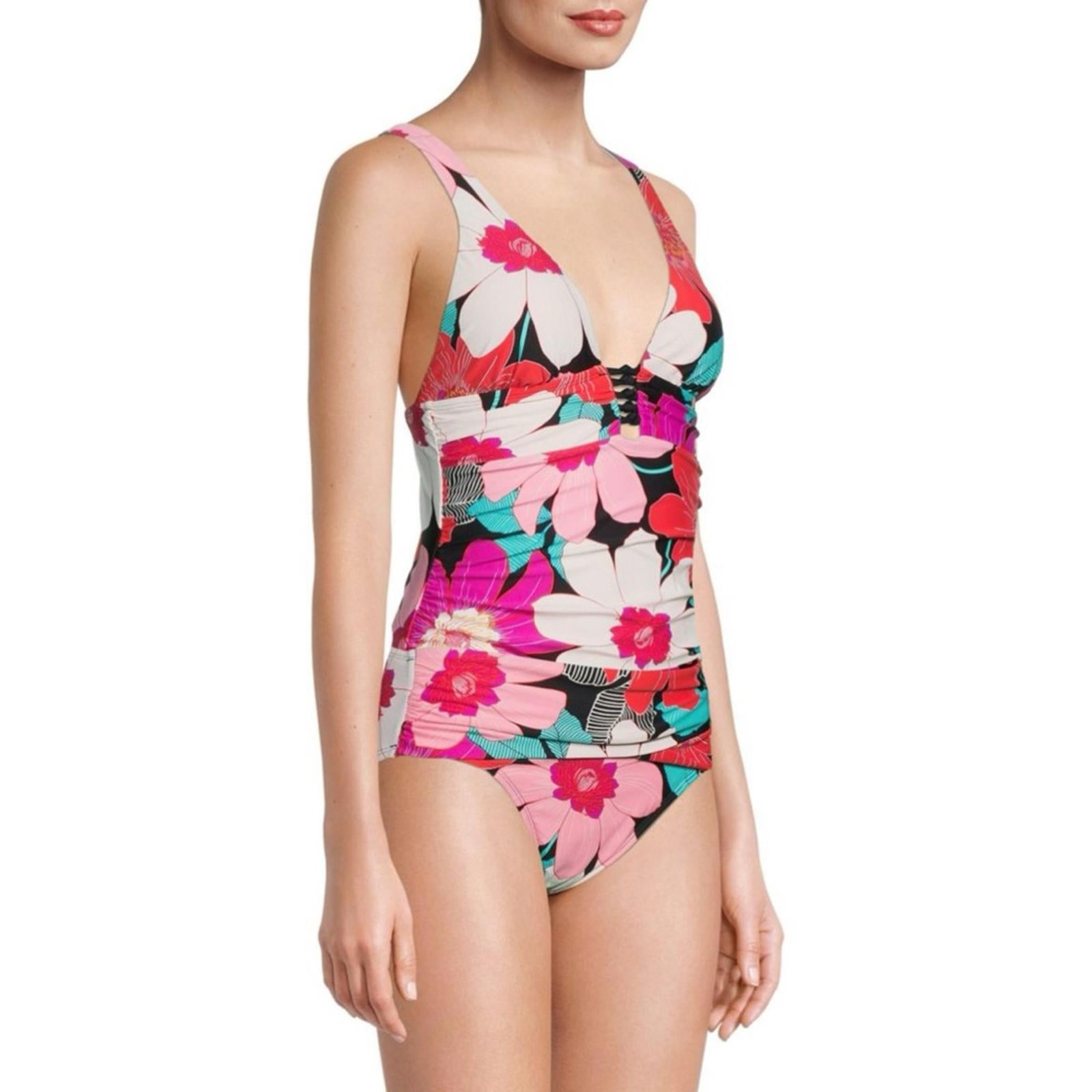 La Blanca Over the Shoulder Front Knot Tankini Swimsuit Top Size 8, New w/Tag