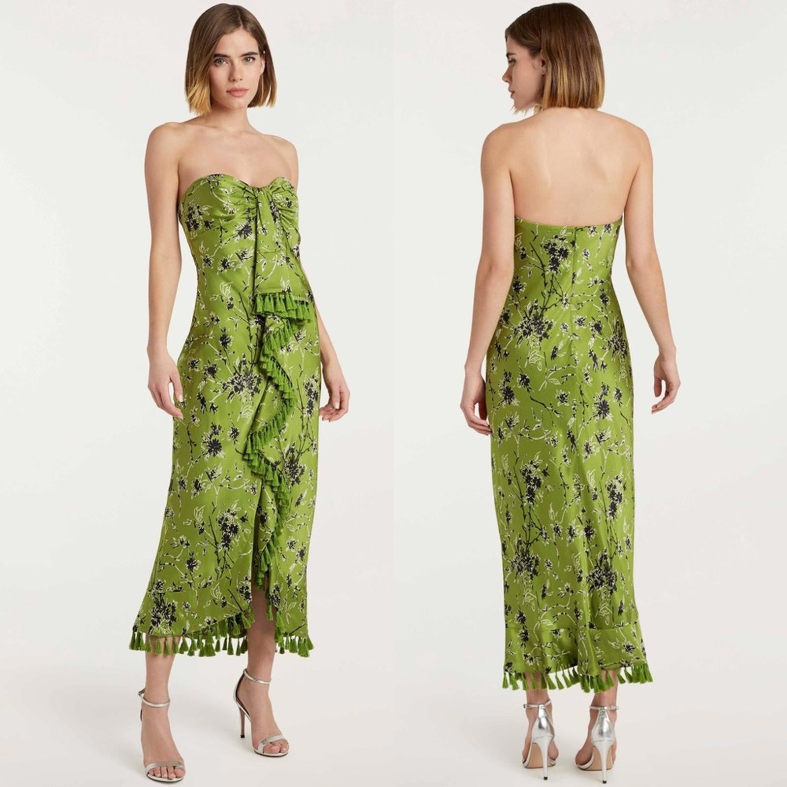 Cinq à Sept Elise Silk Strapless Wildflower Ruffle Tassel Dress, NWT, Size 0