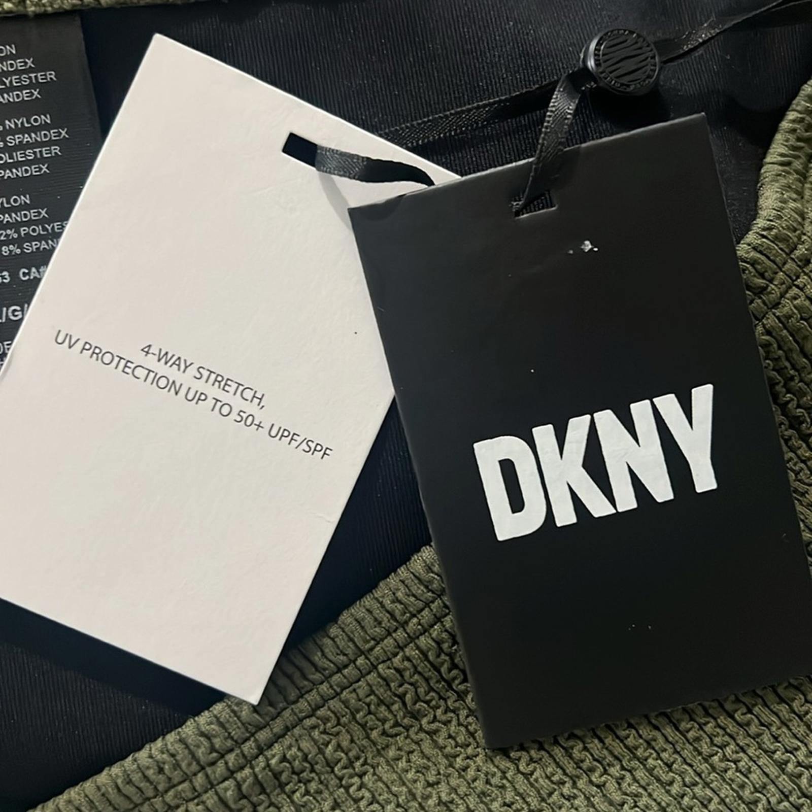 DKNY Textured High-Waist Bikini Bottom, Size L NEW w/Tag