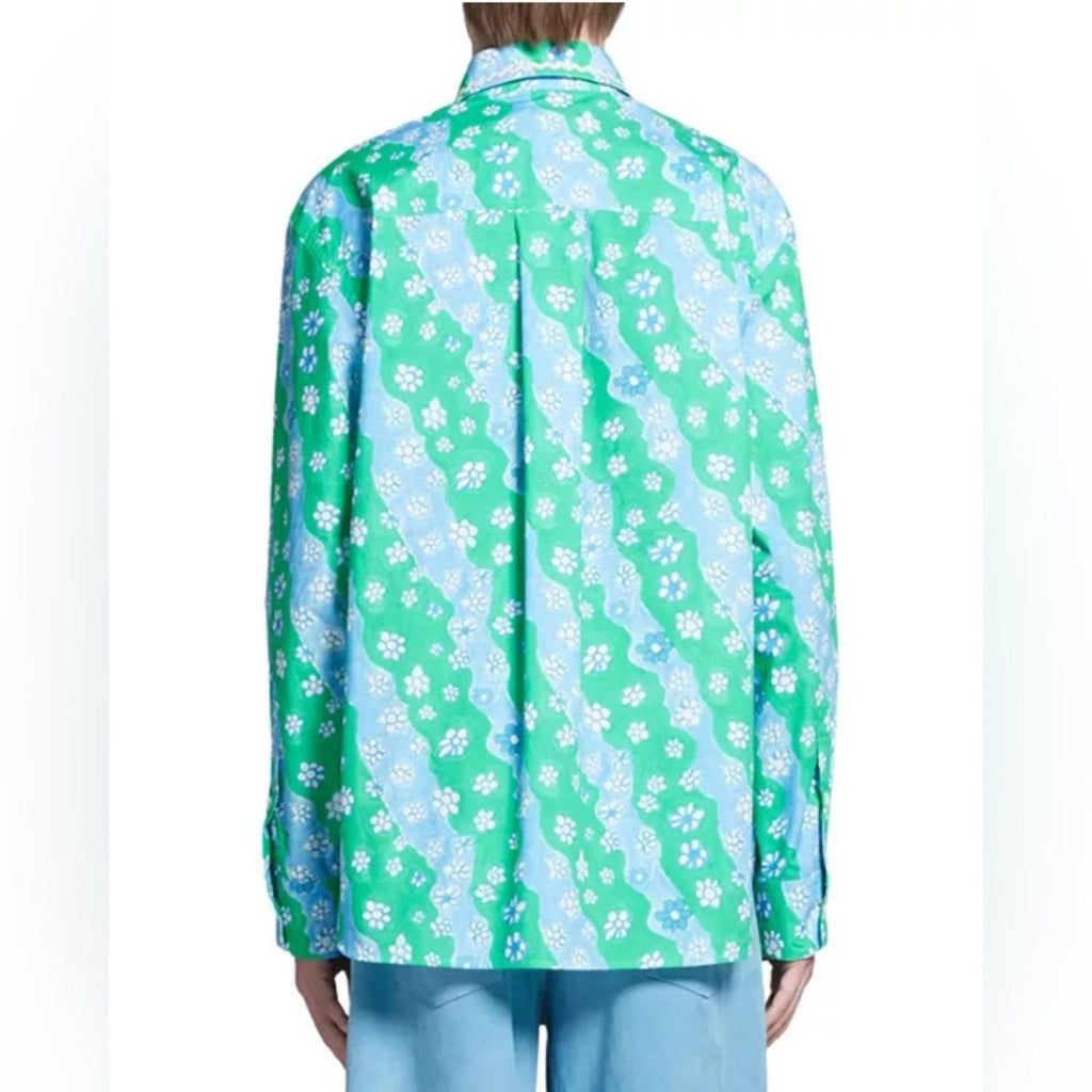 Marni Printed Button Up Shirt in Green/Blue, Size 46, New w/Tag