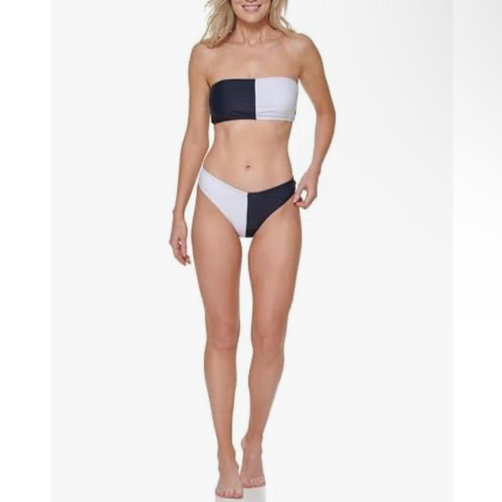 Tommy Hilfiger Navy/White V-Cut Cheeky Fit Bikini Swim Bottom, Size M NEW w/Tag