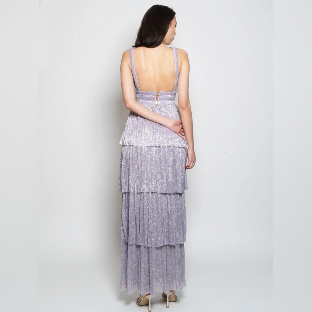 Sabina Musayev Alpha Pleated Knit Layered Maxi Dress, Lilac/Purple Size XL NEW