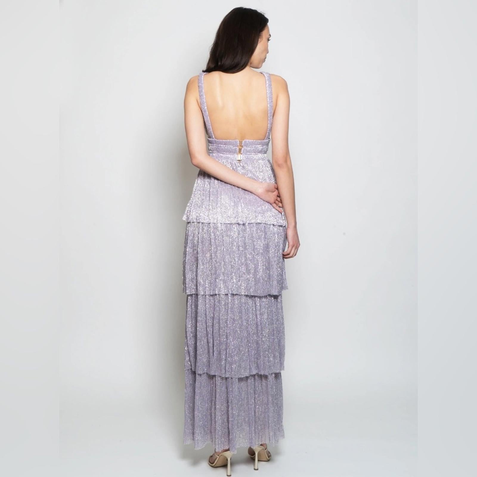 Sabina Musayev Alpha Pleated Knit Layered Maxi Dress, Lilac/Purple Size XL NEW