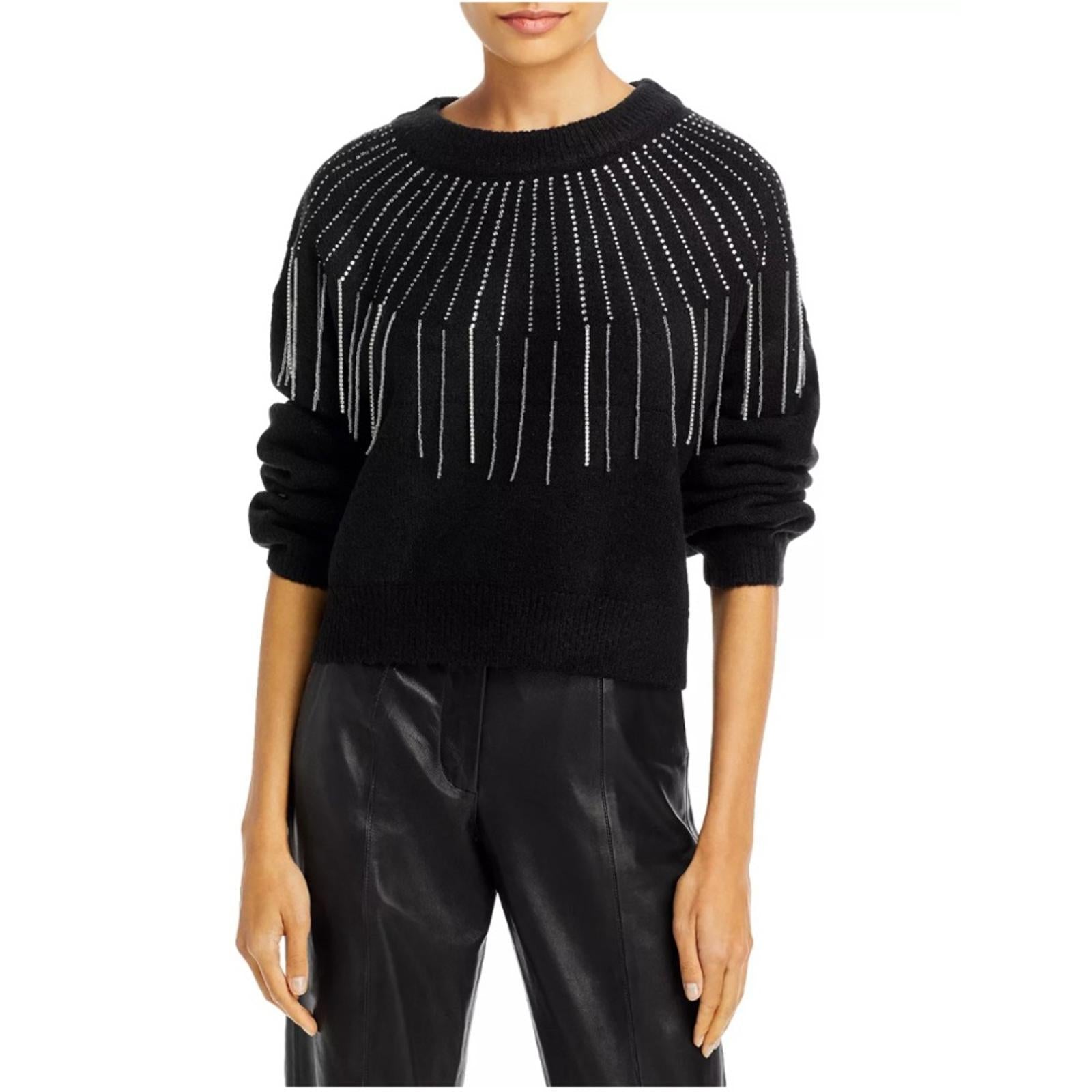 NEW Aqua Rhinestone Fringe Sweater in Black, Size S New w/Tag
