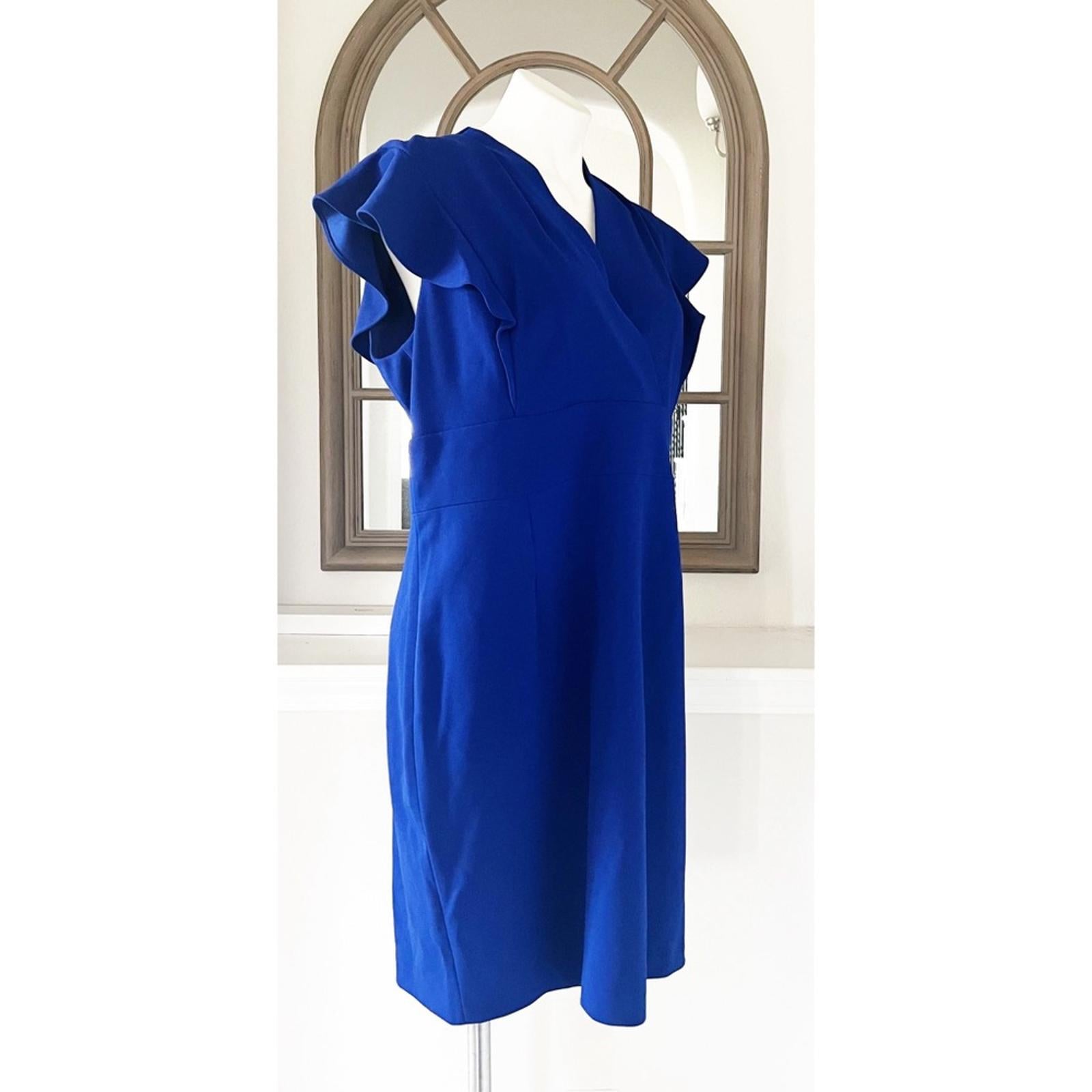 DKNY V-Neck Flutter Sleeve Sheath in Berry Blue, Size 16 New w/Tag