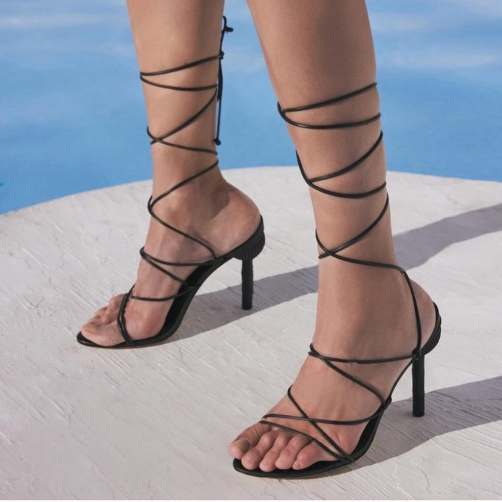 NEW Cult Gaia Soleil Lace Up Strappy Heel Sandals, Navy EU Size 42 Retail $388