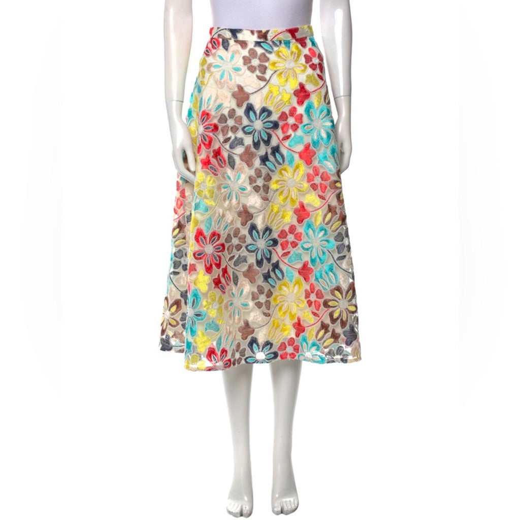 Anthropologie’s Eva Franco Floral Print Lace-Over Midi Skirt, Plus Size 16W $150