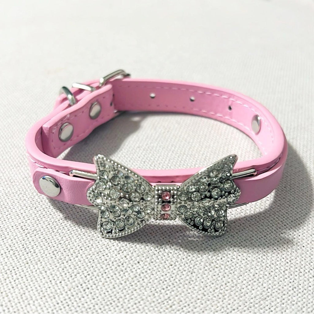Pink Dog Collar with Crystal Bow, Size XS New with Tag