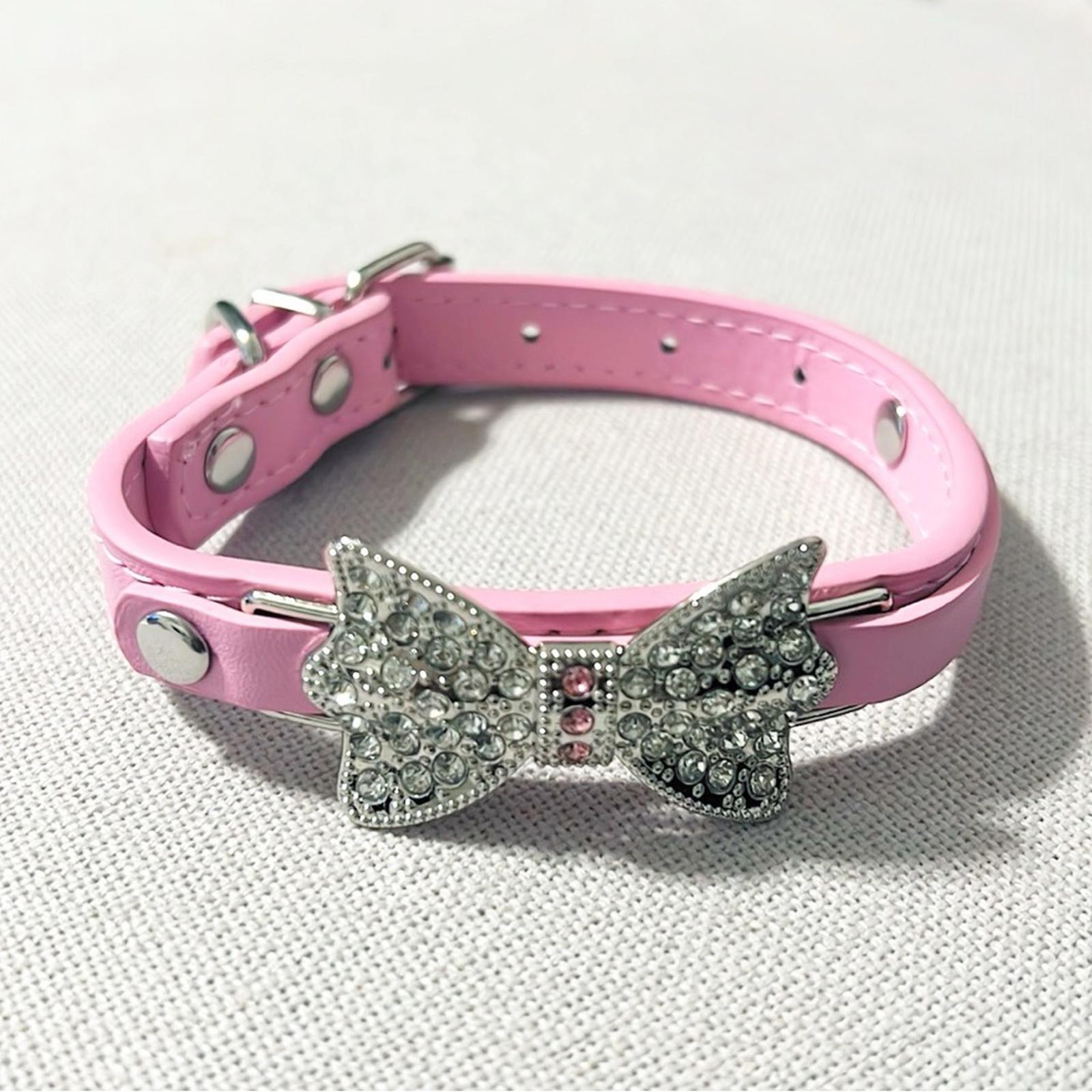 Pink Dog Collar with Crystal Bow, Size XS New with Tag