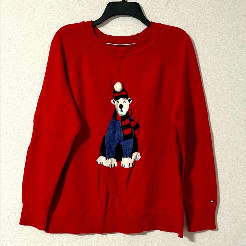 Tommy Hilfiger Wool-Blend Ribbed Trim Christmas Sweater in Red, Size 0X New wTag
