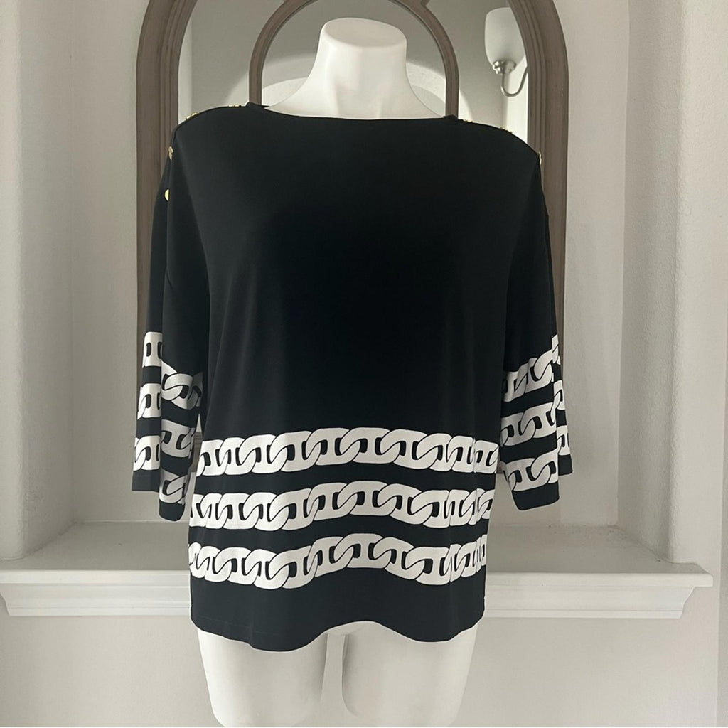 Chico’s Knit Kit Majestic Button Top, Size 4