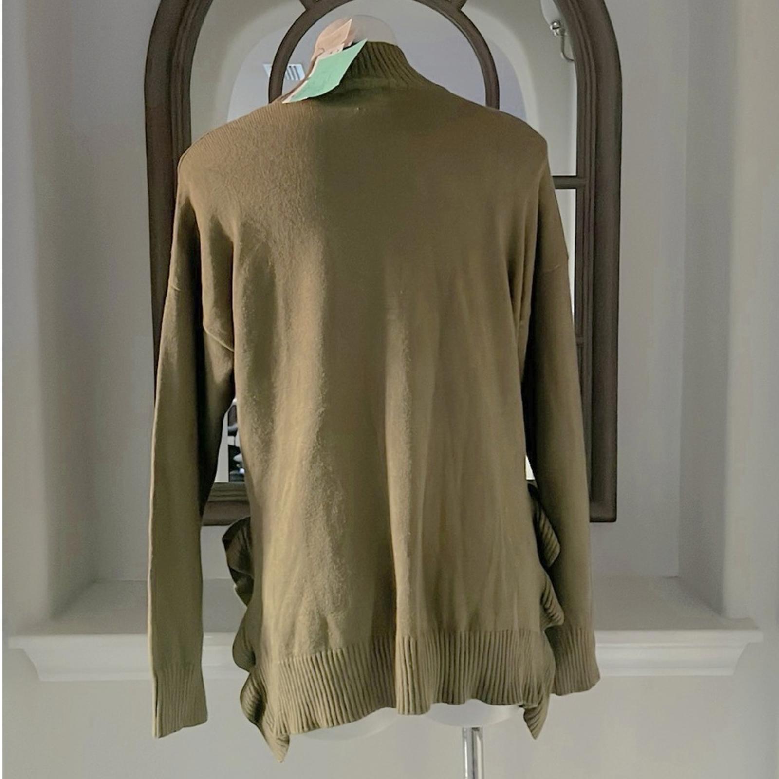Cupio Ribbed Trim Ruffled Mock Turtleneck Sweater in Olive, Size L New w/Tag