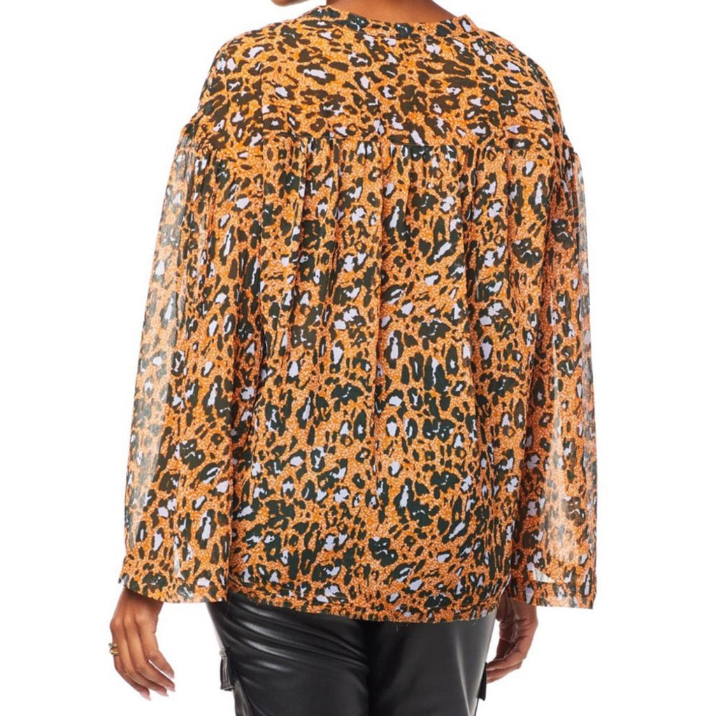 Jessica Simpson Jenna Crinkled Chiffon Blouse in Speckled Cheetah, Size XL, NWT
