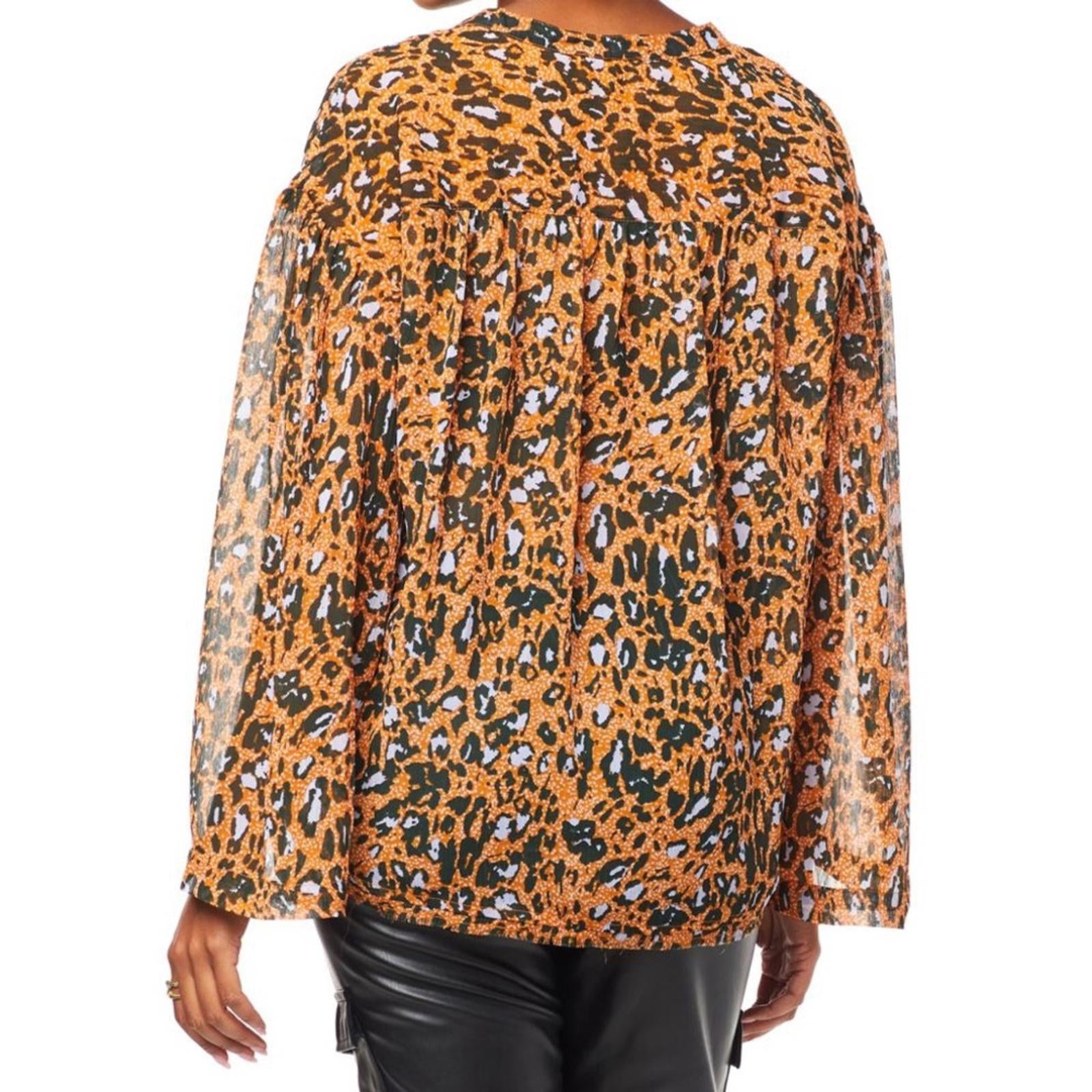 Jessica Simpson Jenna Crinkled Chiffon Blouse in Speckled Cheetah, Size XL, NWT