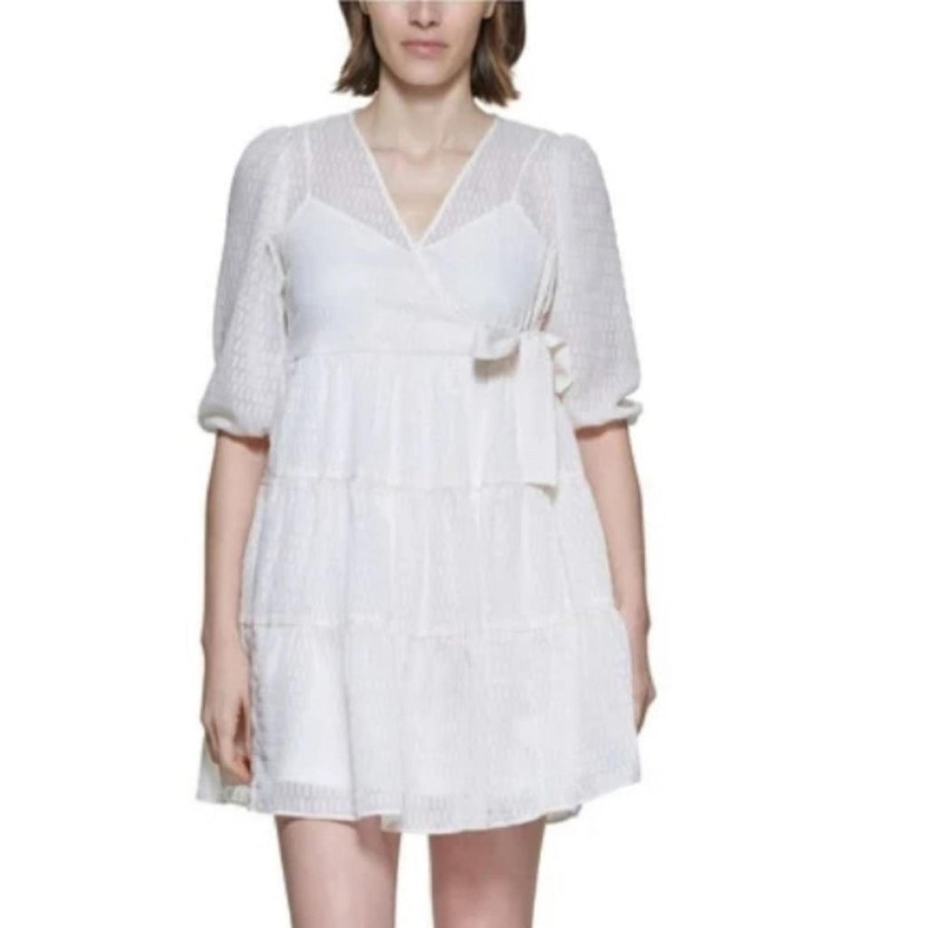 Calvin Klein Side-Tie Belt Pinstripe Tiered Dress, Petite Size 6 New w/Tag
