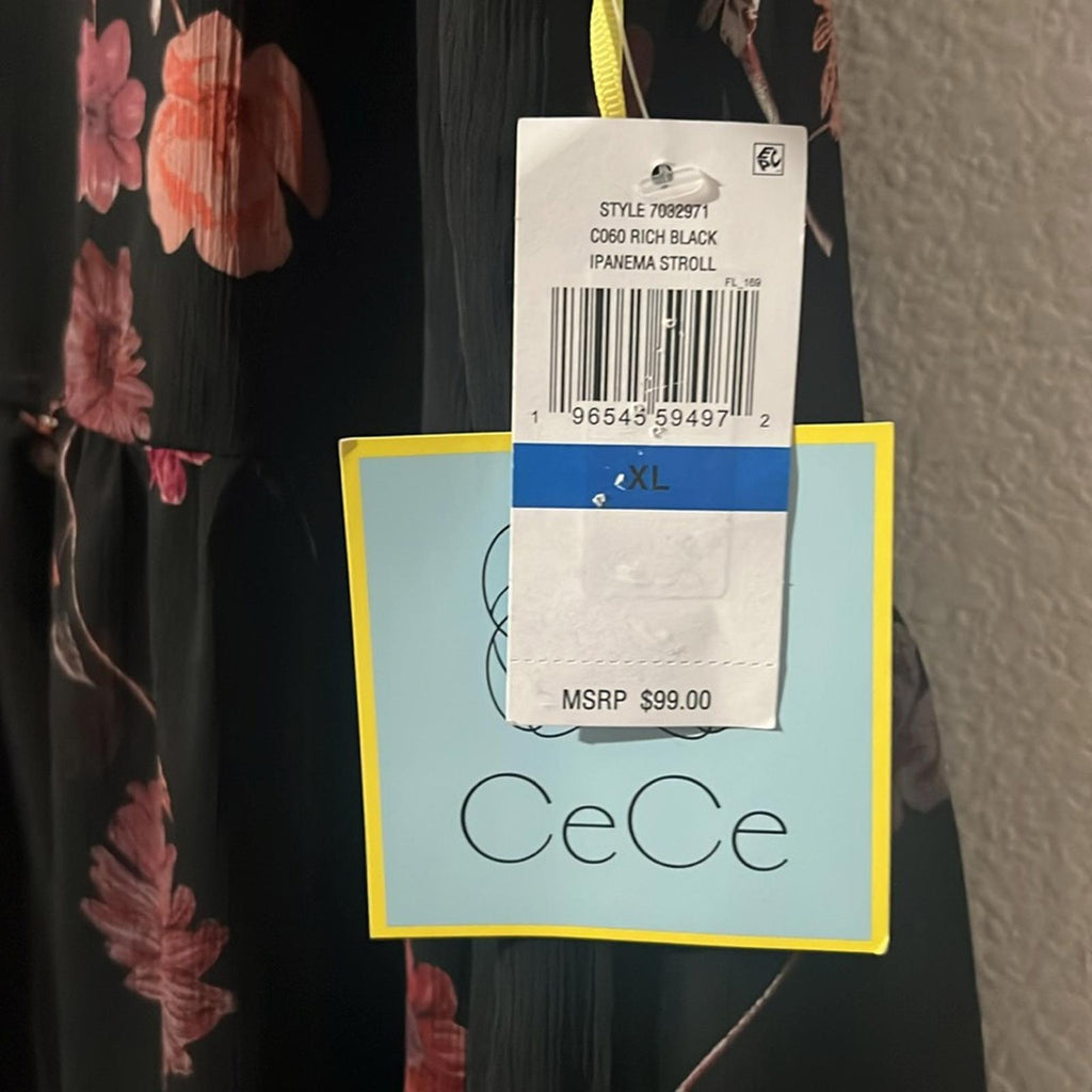 CeCe Floral Babydoll Dress in Rich Black, NWT, Size XL