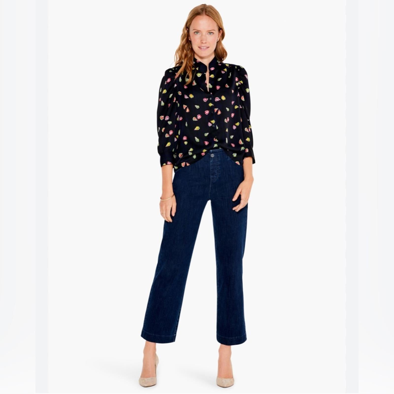 Nic+Zoe Party Pears Button Front Top, Black Mul Size S New w/Tag Retail $148