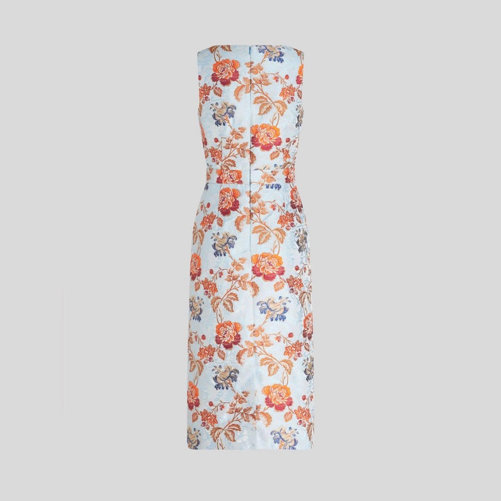 Etro Jacquard Floral Sheath Dress in Pale Blue Multi, Size 36, NEW $2300