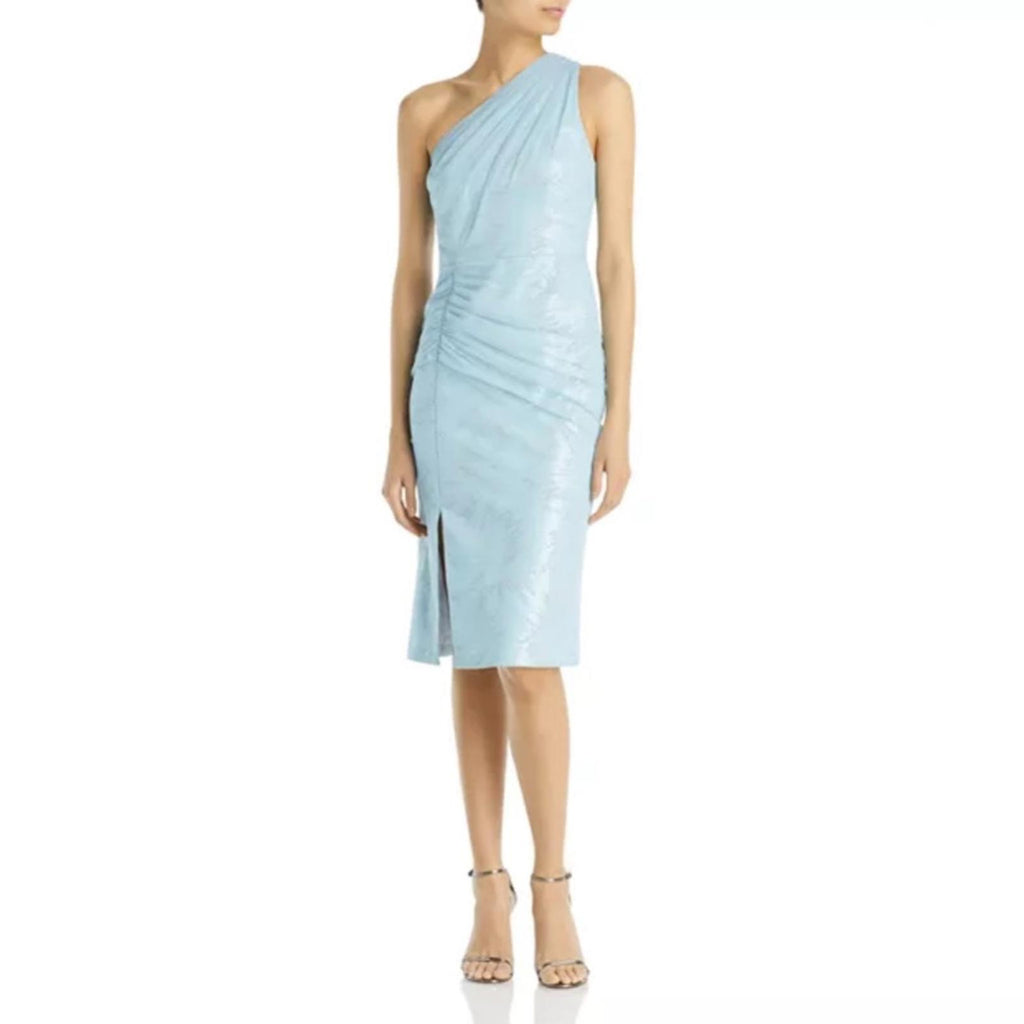 Aidan Mattox Sequin Mesh Cocktail Dress in Cloudy Aqua, NWT, Size 6