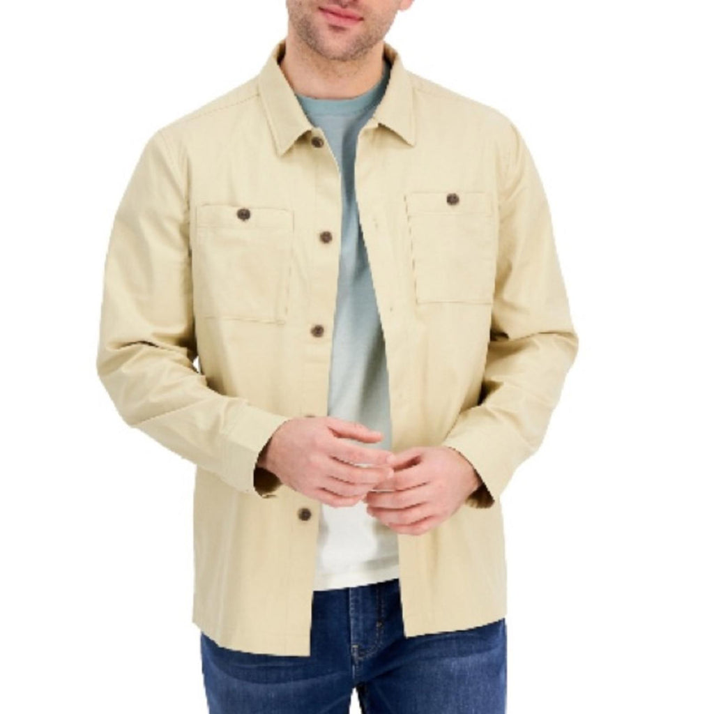 Alfani Men's Regular-Fit Beige Long-Sleeve Twill Overshirt, NWT, Size XL $120