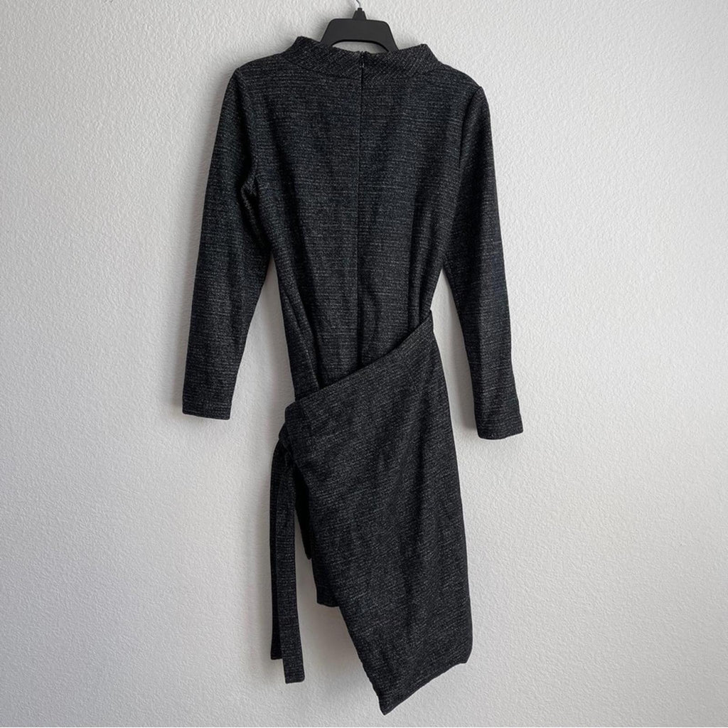 Badgley Mischka Charcoal Faux Wrap Dress Size 6 EXCELLENT Retail $495