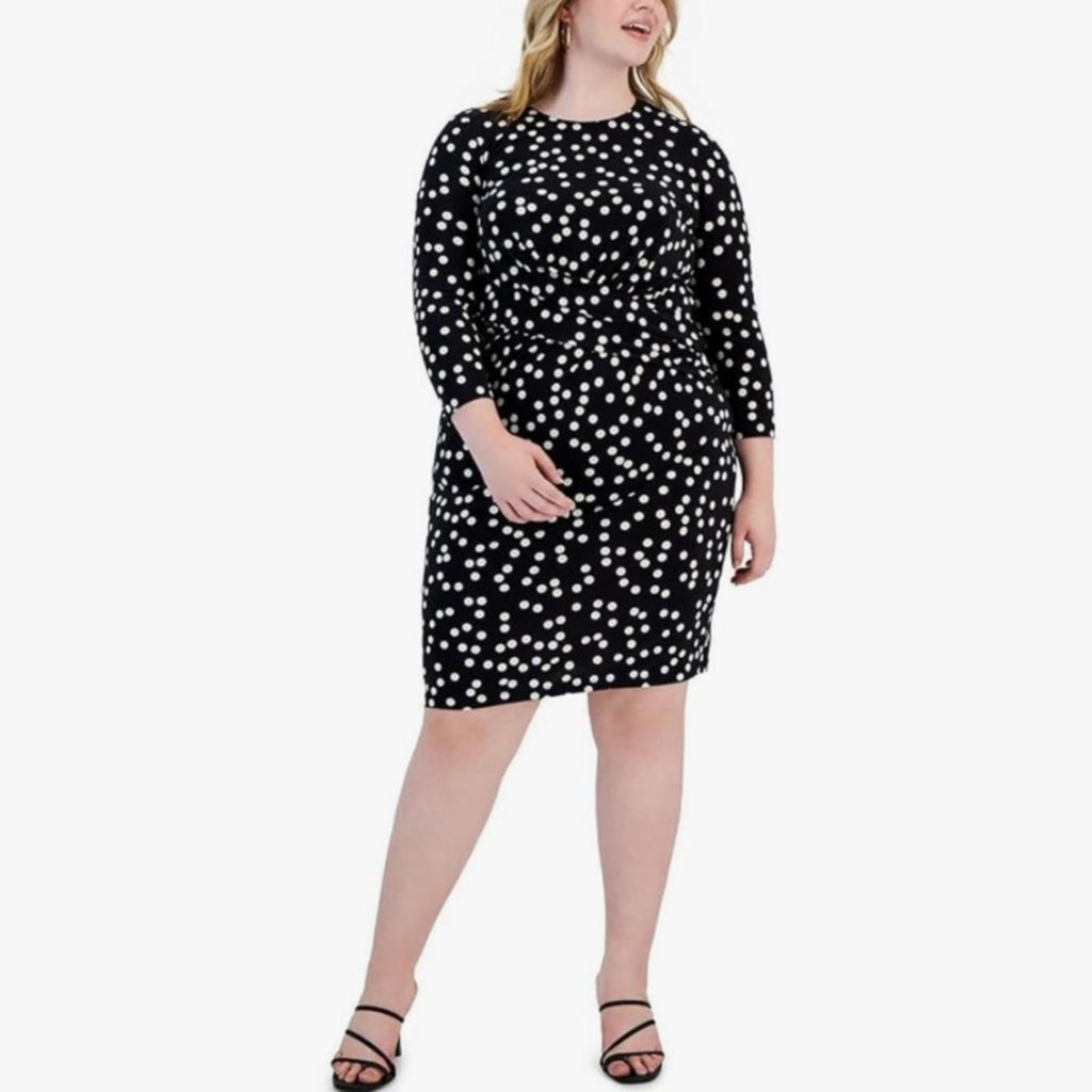 Anne Klein Women’s Plus Polka Dot 3/4 Sleeve Cocktail Dress in B/W, NWT, Size 2X