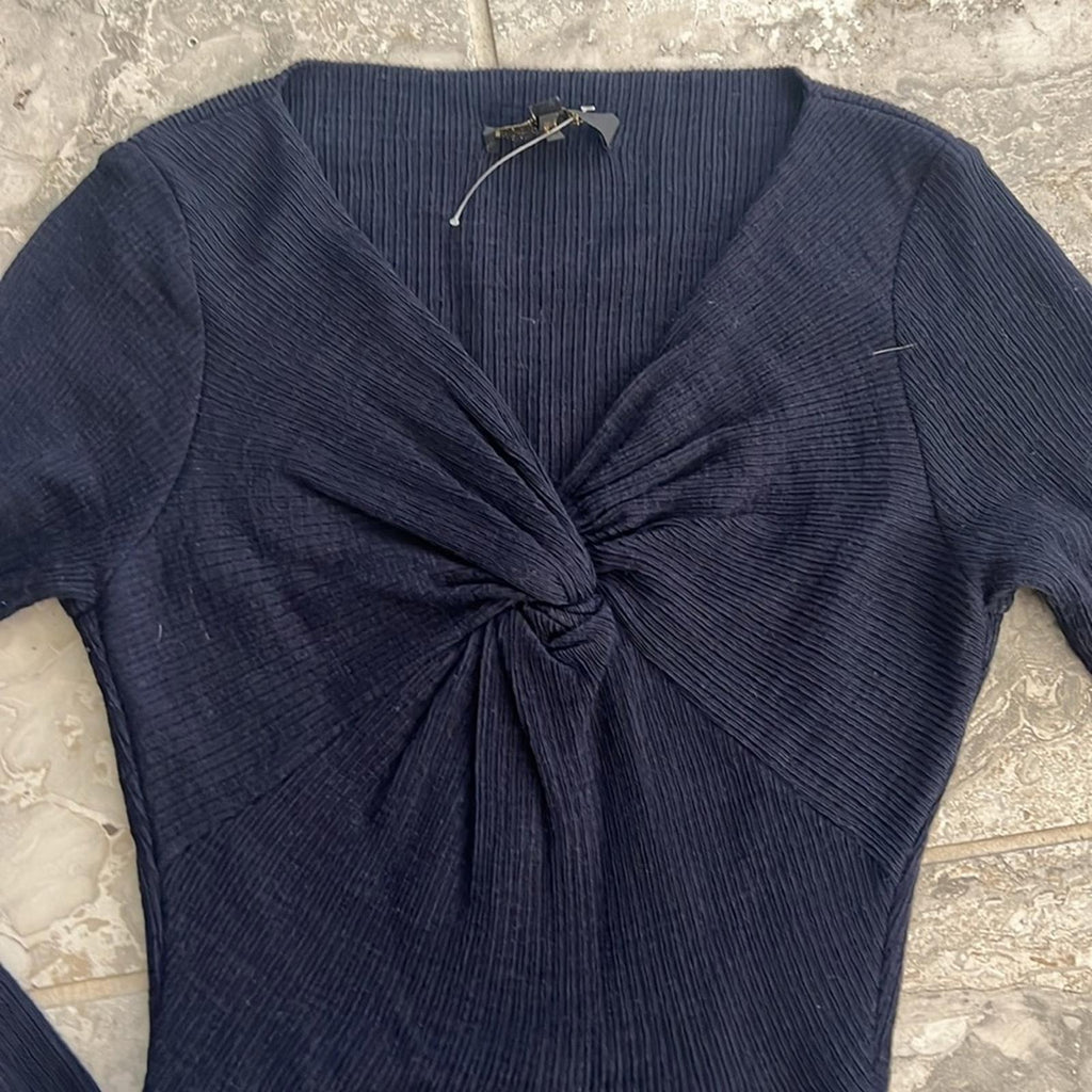 Maje Tight-Knit Long Sleeve Ruched Sweater Dress in Navy, Size 1 (S) Retail $345