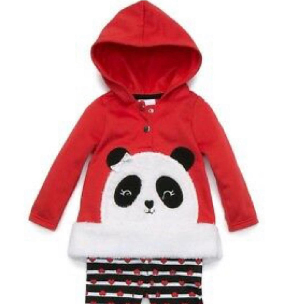 Nannette Kids 2-pc Red Panda Bear Faux Fur Matching Hoodie & Pants, 6-9Mos NWT