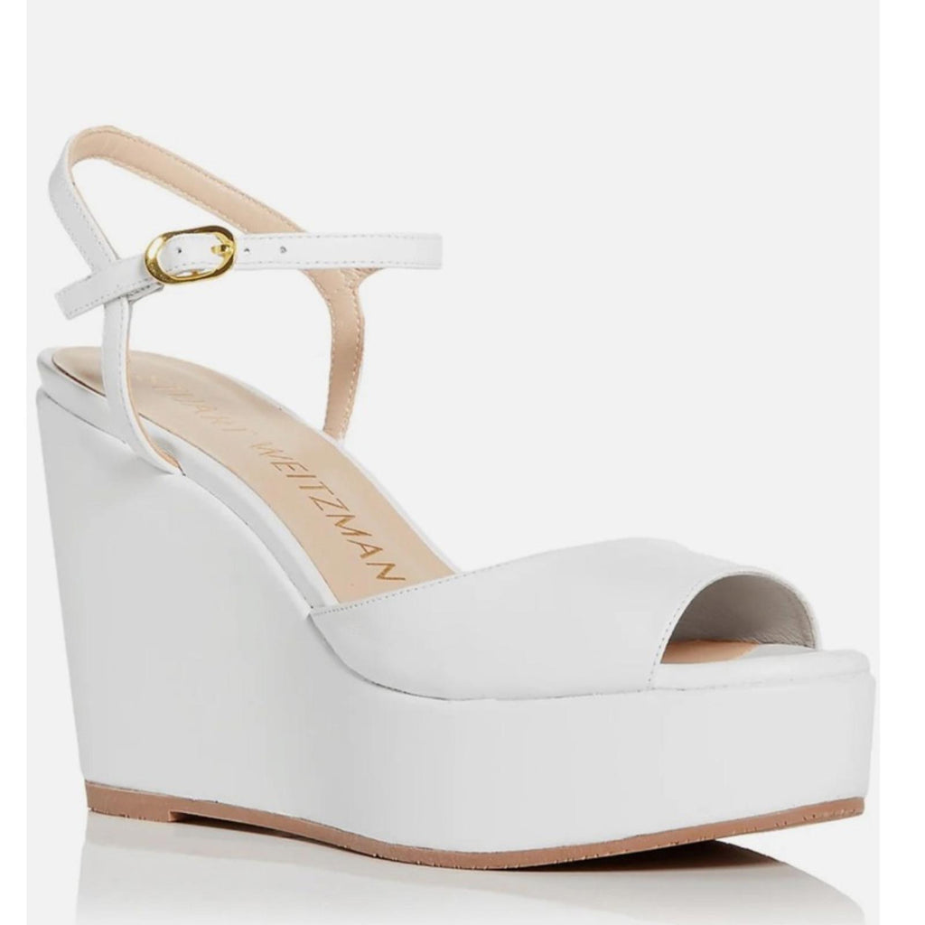Stuart Weitzman Palmina Leather Ankle Strap Sandals White, Size 11 New +Dust Bag