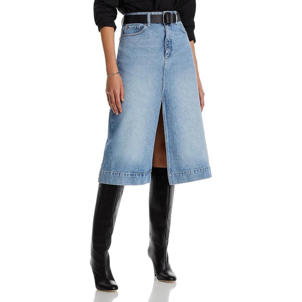 DL1961 Alma Slit Hem Midi A-Line Skirt, Blue Denim Size 27 New w/Tag Retail $229