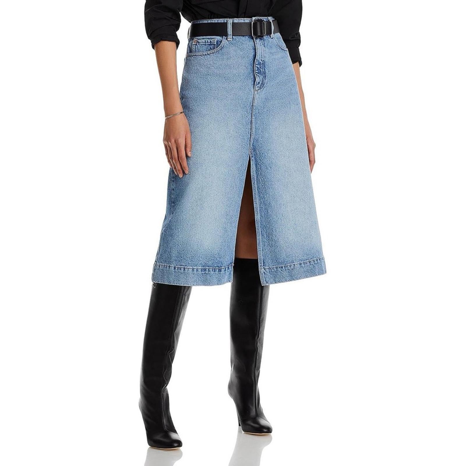 DL1961 Alma Slit Hem Midi A-Line Skirt, Blue Denim Size 27 New w/Tag Retail $229