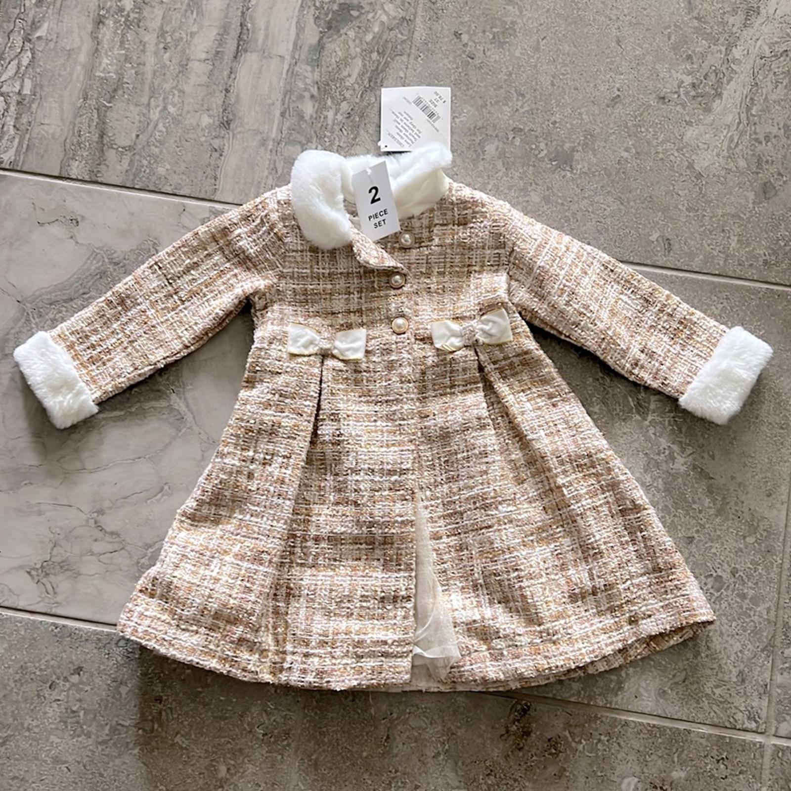 Blueberi Boulevard Tweed Boucle Coat w/Sleeveless Glitter Tulle Dress Set NWT 3T