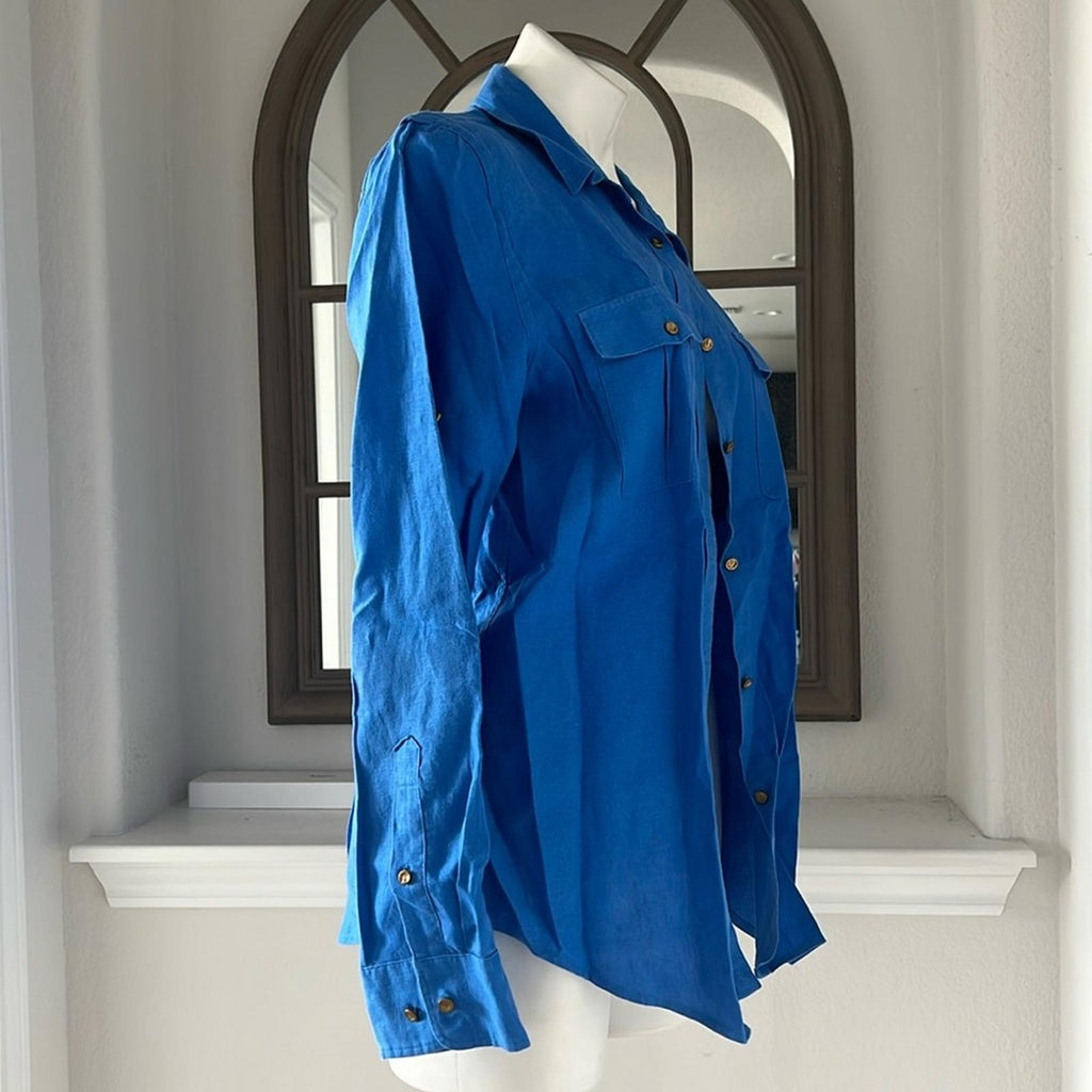 Lauren Ralph Lauren LINEN Blue Shirt Size L EXCELLENT!