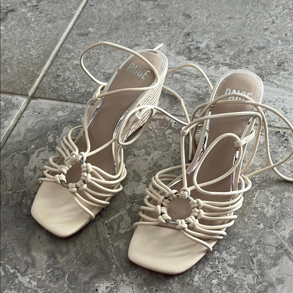 Paige Sierra Wedge Strappy Sandals in Bone, Size 8 NEW w/o Box - Online for $278