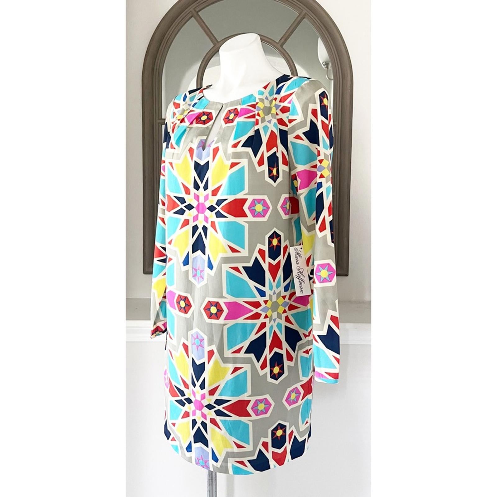 NWT Mara Hoffman Compass Long Sleeve Geometric Print Dress Size L New w/Tag $264