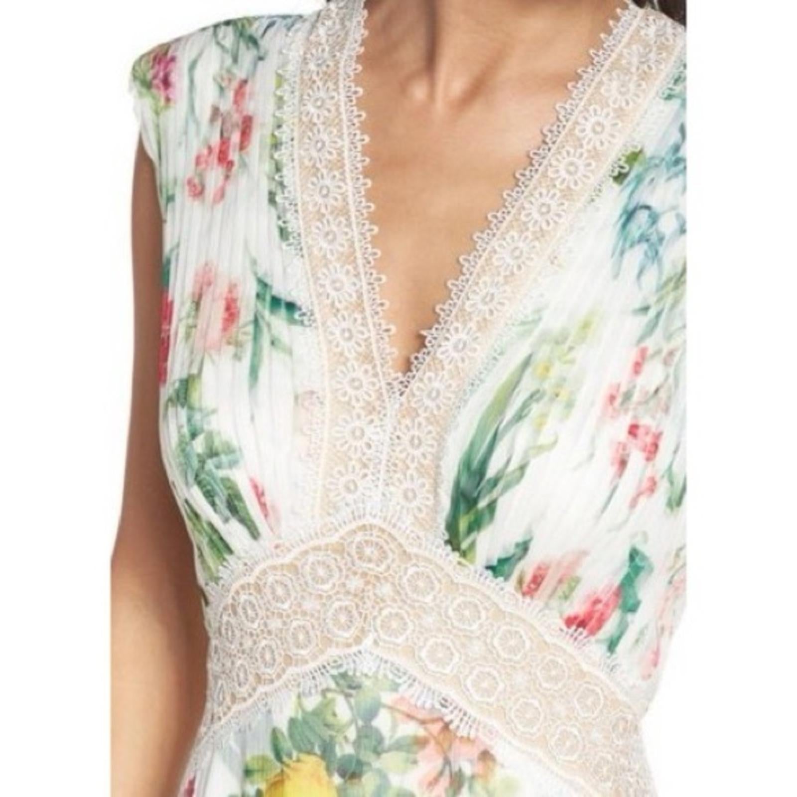 Tadashi Shoji Floral Pleat Chiffon Trumpet Gown White Floral, Size 10 NWT $588
