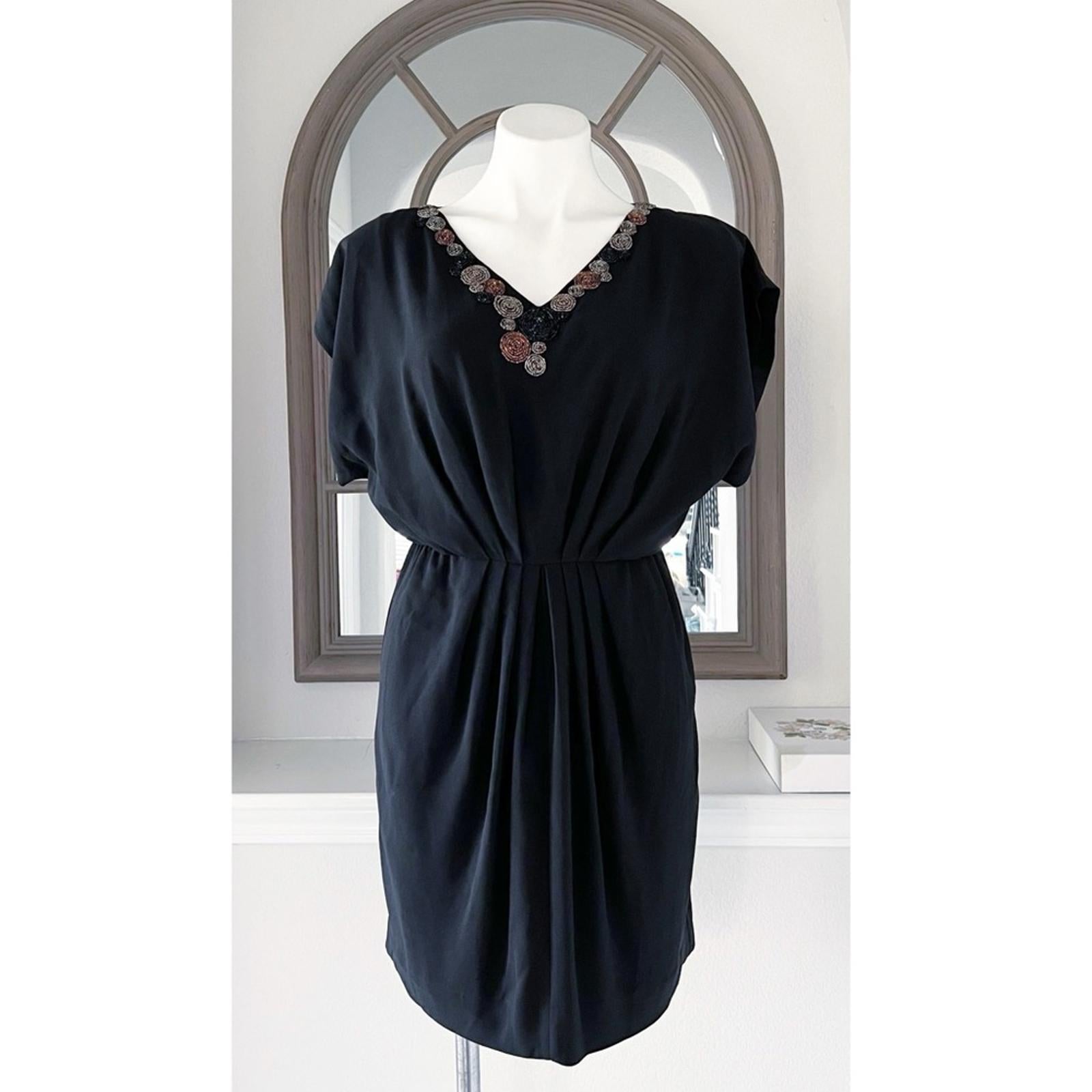 Trina Turk Black Mini Dress w/Beaded V-Neck, Size 2 Excellent!
