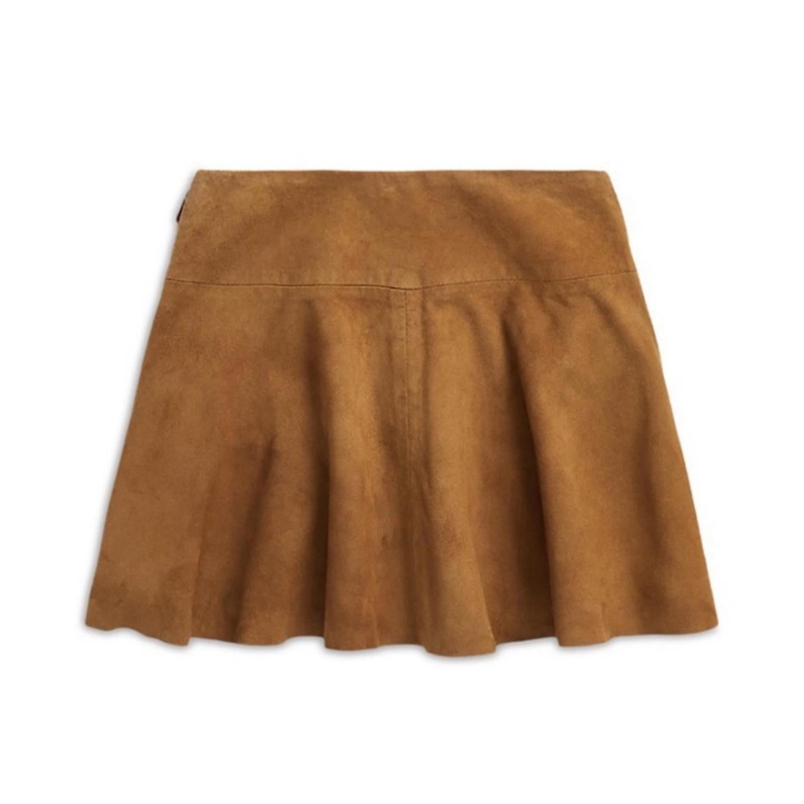Polo Ralph Lauren Goat-Suede Leather Skirt Girls' Size 3, Maple New w/Tag $245