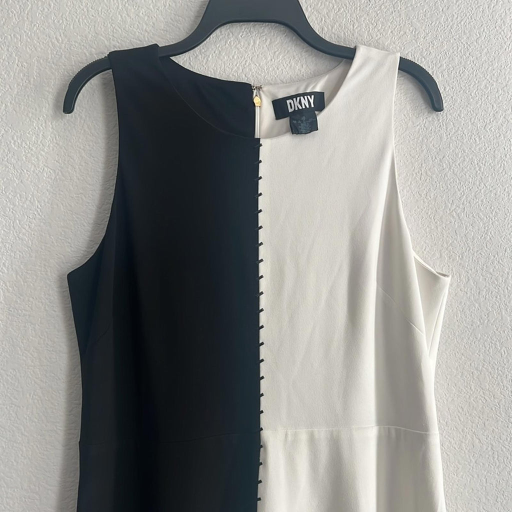 DKNY Sleeveless Color Block Handkerchief A-Line Dress Black White, NEW, Size 14