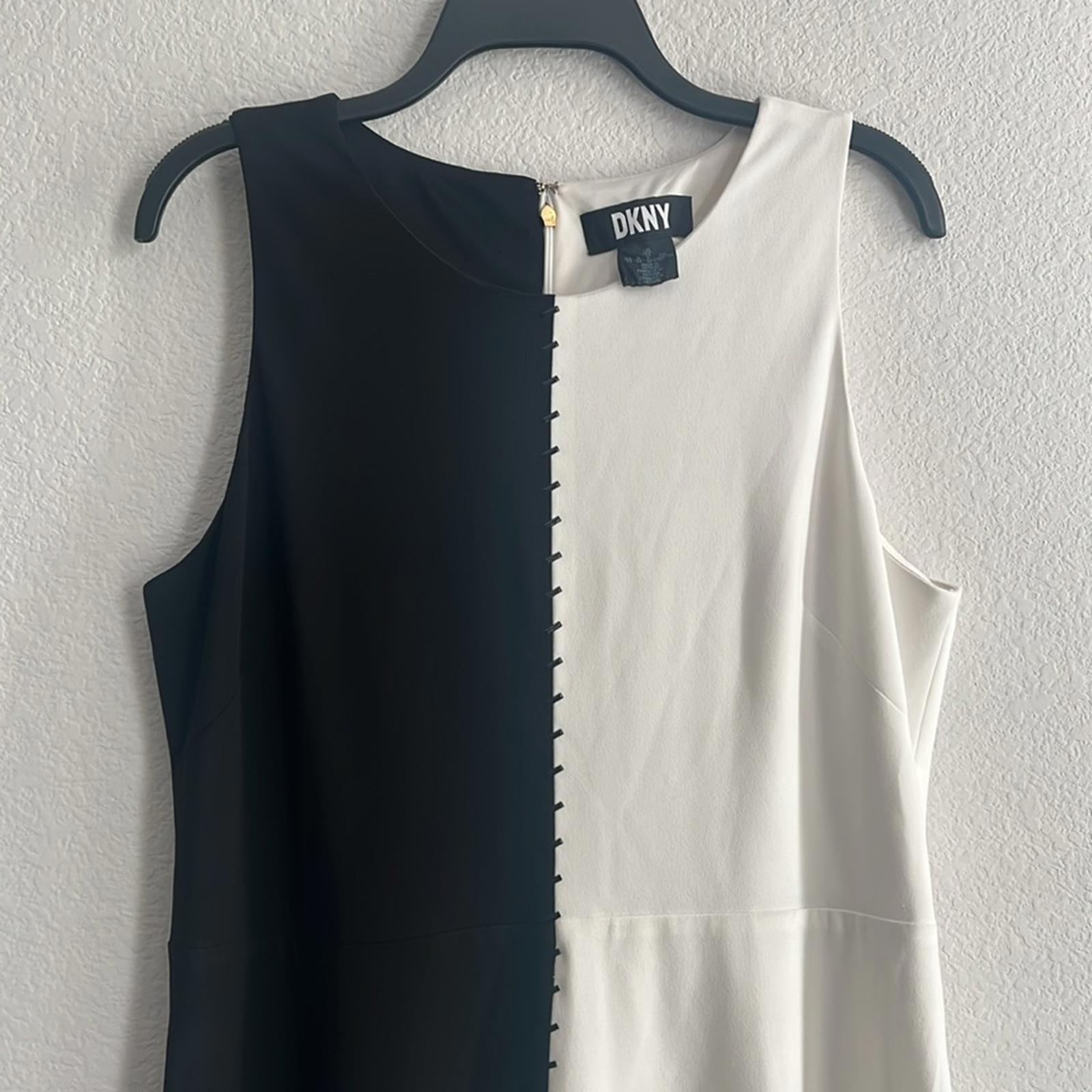 DKNY Sleeveless Color Block Handkerchief A-Line Dress Black White, NEW, Size 14