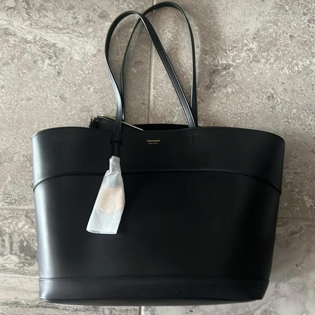 Ferragamo Charming Medium Leather Tote Bag in Black, New with Tag