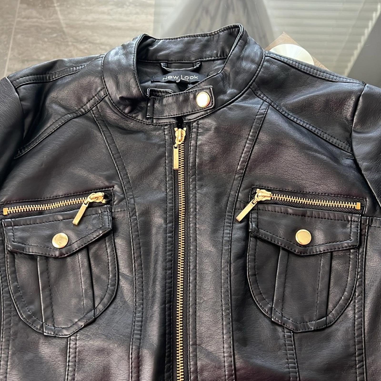 NEW LOOK Faux Leather Jacket in Black+Gold Tone Hardware, Size XL  New w/o Tag
