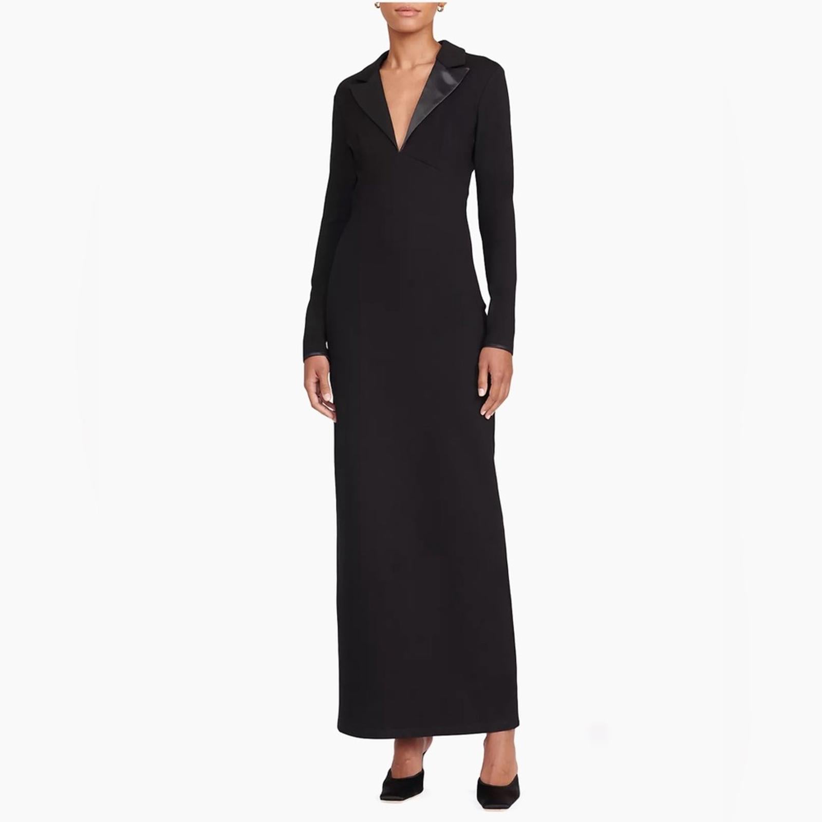 STAUD Humboldt Satin Lapel Gown Maxi Dress in Black, Size M New w/Tag
